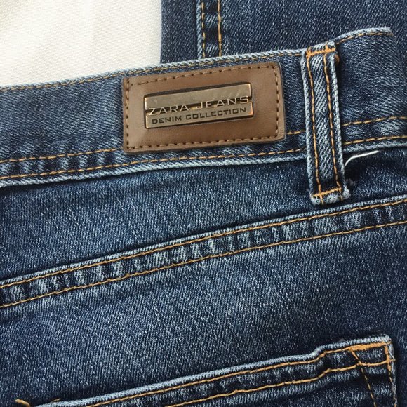 ZARA JEANS Collection Women's Straight Jeans Mid Rise Logo RN USA 773  Blue 34 - Picture 7 of 10